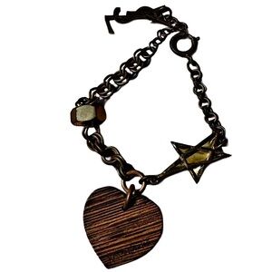 Authentic Vintage Yves Saint Laurent Antiquated Brass Pentagram Heart Bracelet